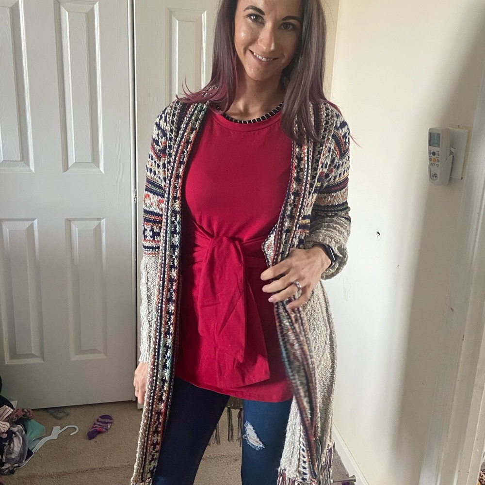 Patterned Knitted Tassel Sweater Cardigan